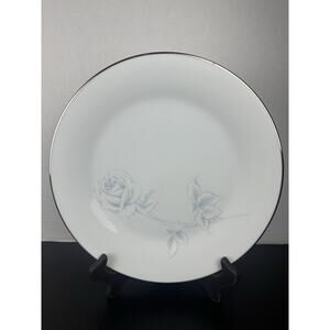 Noritake Virtue Dinner Plates Lot of 4 VTG 10 1/2" Blue Rose Platinum Trim Japan